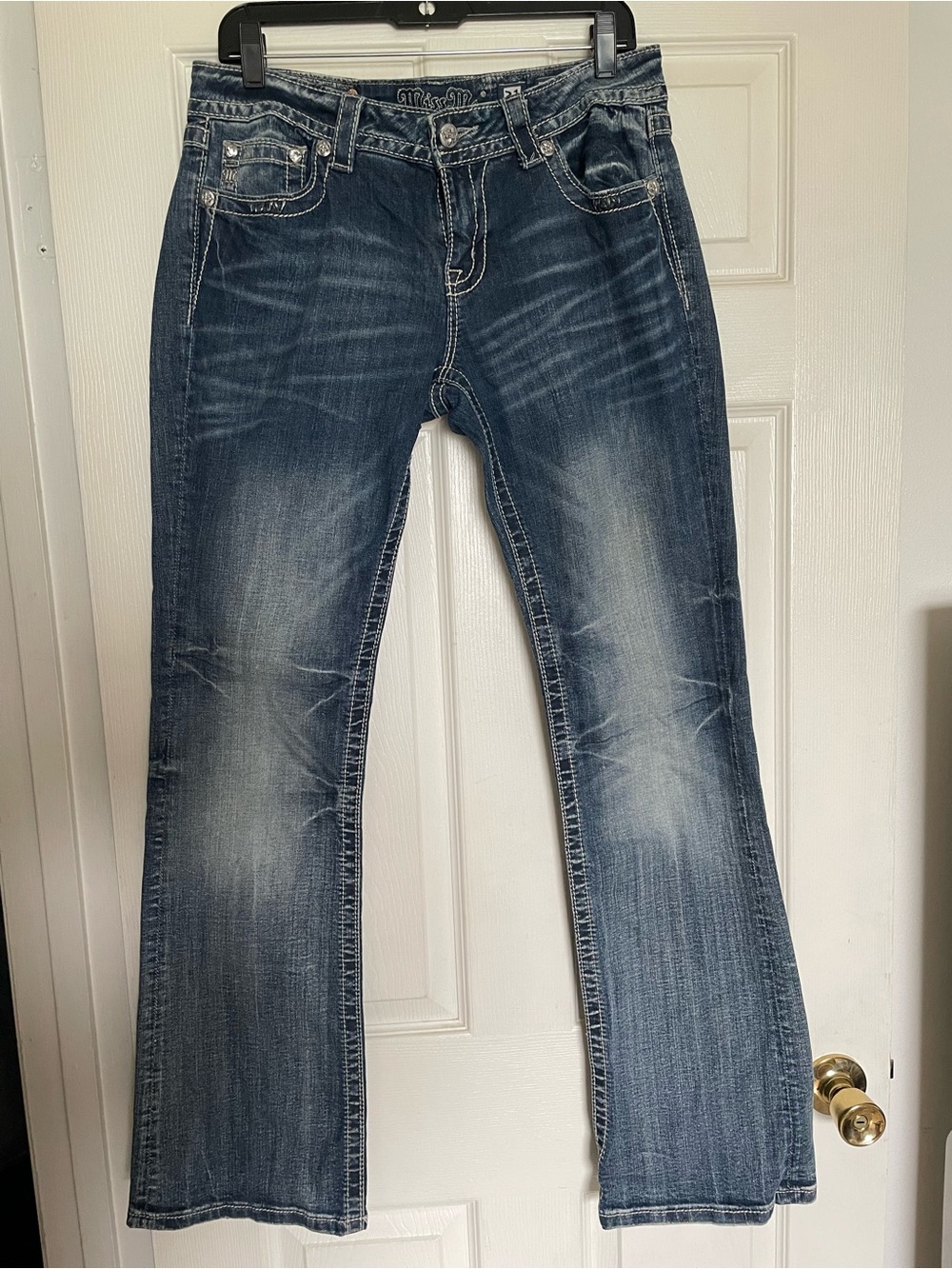 Miss Me Dark Blue Boot Cut Jeans with Fading